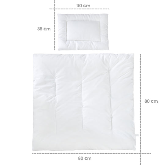 Copriletto trapuntato per bambini, per tutte le stagioni set culla (fodera interna), bianco, coperta 80 x 80 cm e cuscino 40 x 35 cm – Infografica (3/6)