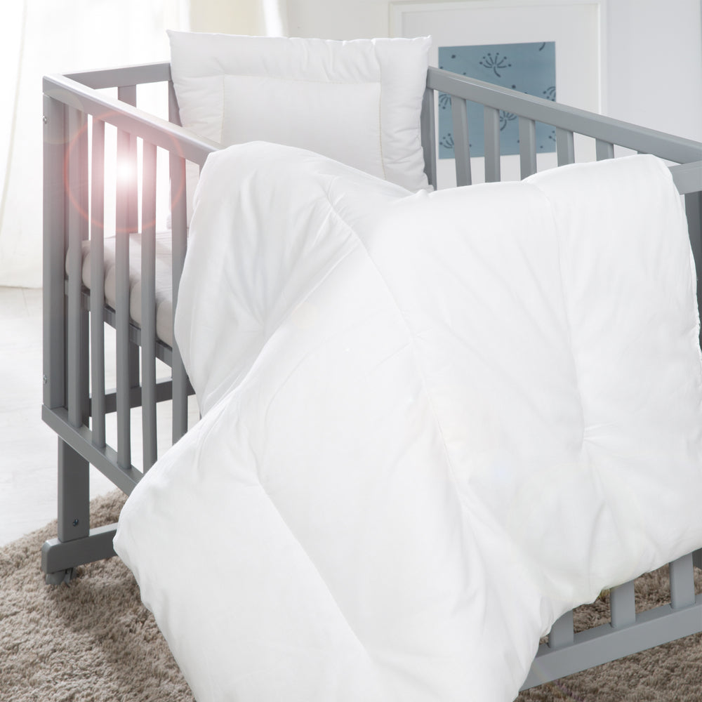 Copriletto trapuntato per bambini, per tutte le stagioni set culla (fodera interna), bianco, coperta 80 x 80 cm e cuscino 40 x 35 cm – Infografica (2/6)