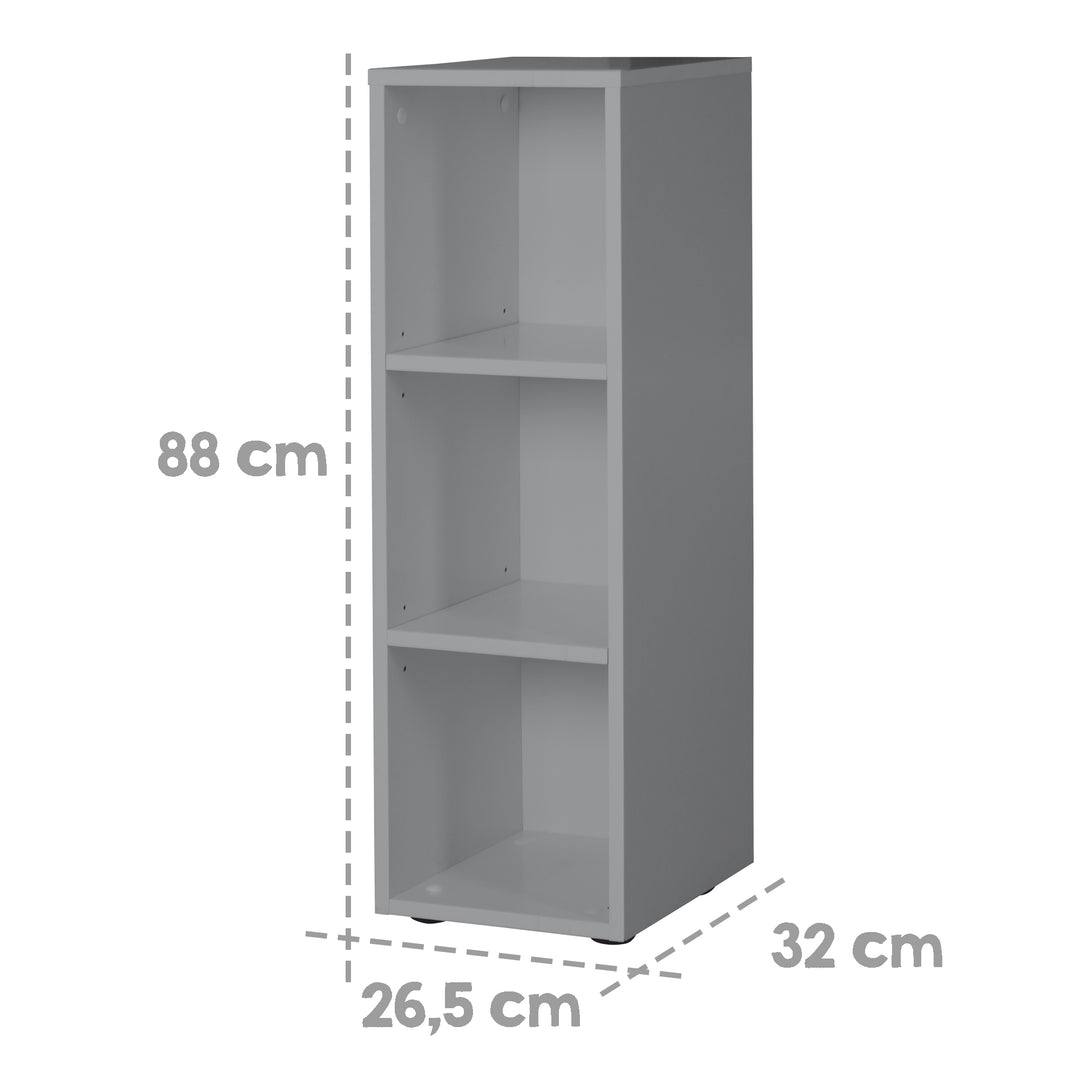 Scaffale laterale talpa, 2 ripiani removibili, scaffale per cameretta neonati e bambini, HxBxT 88 x 27 x 32 cm – Infografica (2/3)