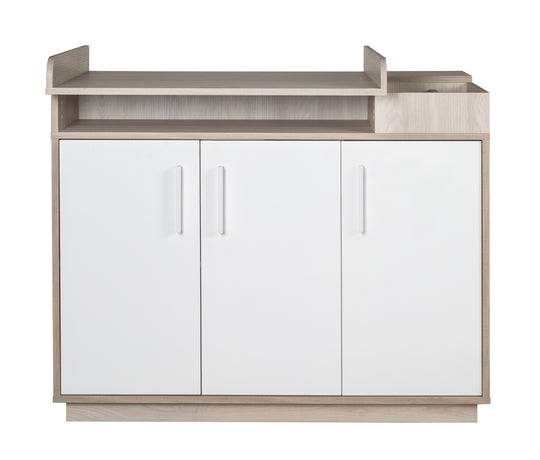 Set de habitación infantil 'Olaf' incl. cama combinada 70 x 140 cm, cómoda cambiador & 3puertas armario, luna elm/blanco – Recorte (12/18)