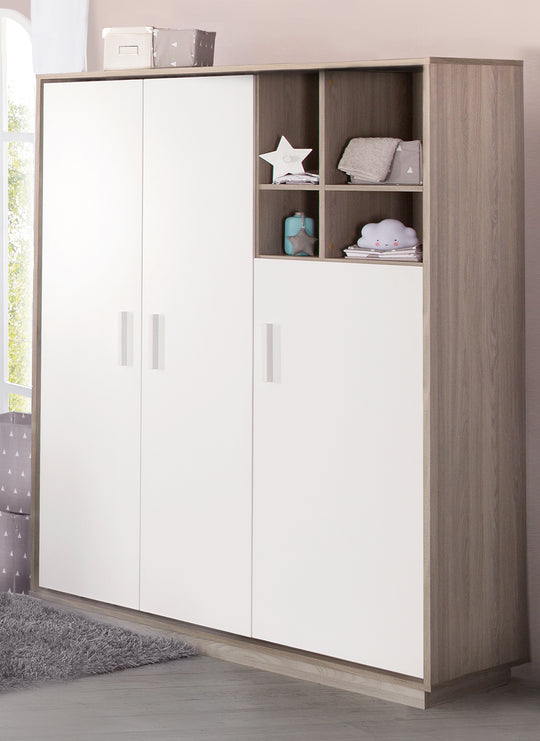 Set de habitación infantil 'Olaf' incl. cama combinada 70 x 140 cm, cómoda cambiador & 3puertas armario, luna elm/blanco – Foto ambientada (14/18)