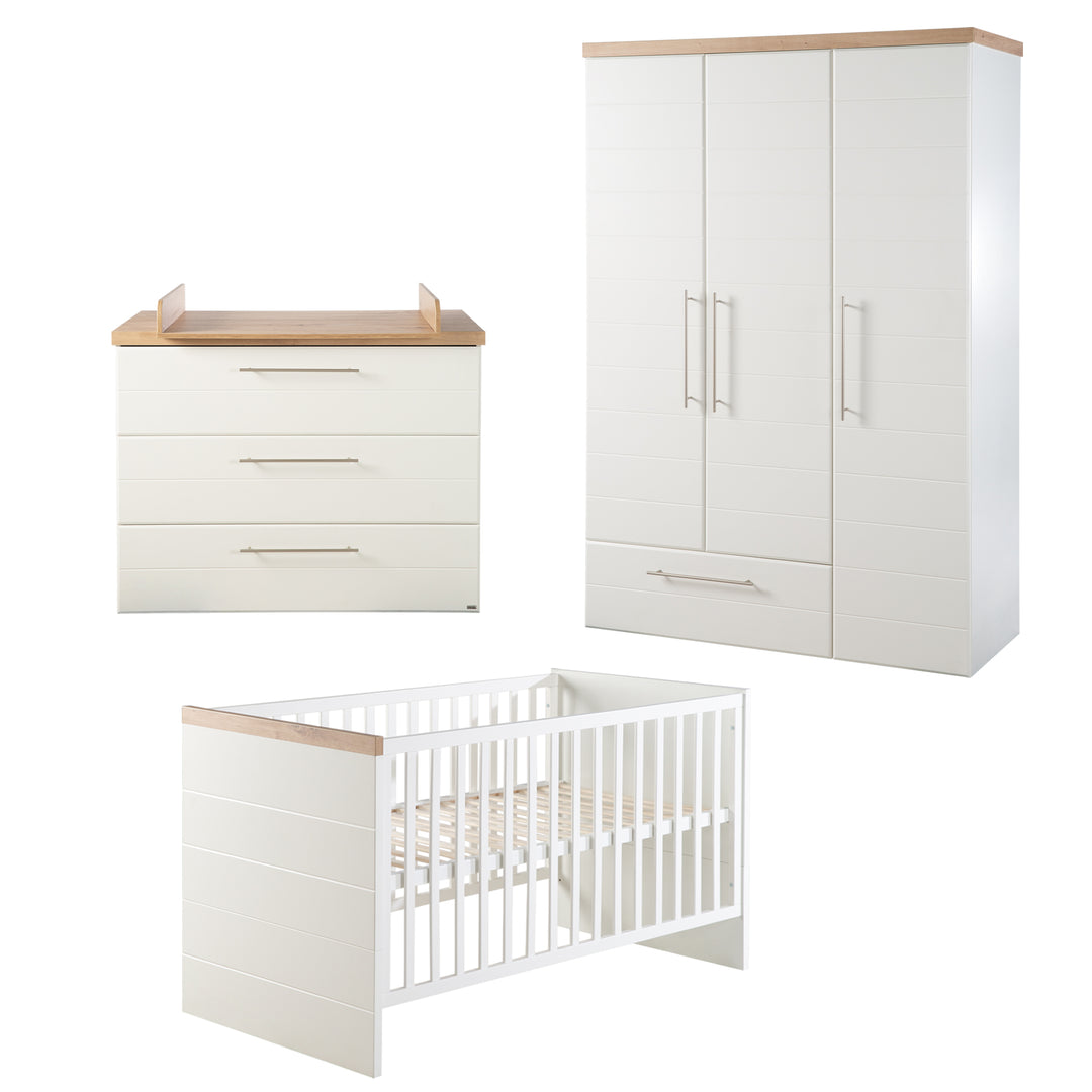 Zimmerset 'Nele' 3-teilig, inkl. Kombi-Kinderbett 70 x 140 cm, Wickelkommode & Schrank 3-türig – Produktbild (1/17)