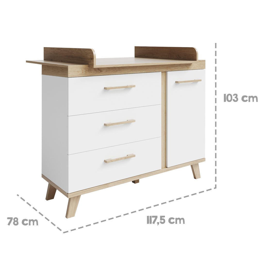 Cameretta 3pezzi 'Smile' - Letto combinato + cassettiera fasciatoio + armadio - Artisan rovere / bianco – Infografica (9/13)