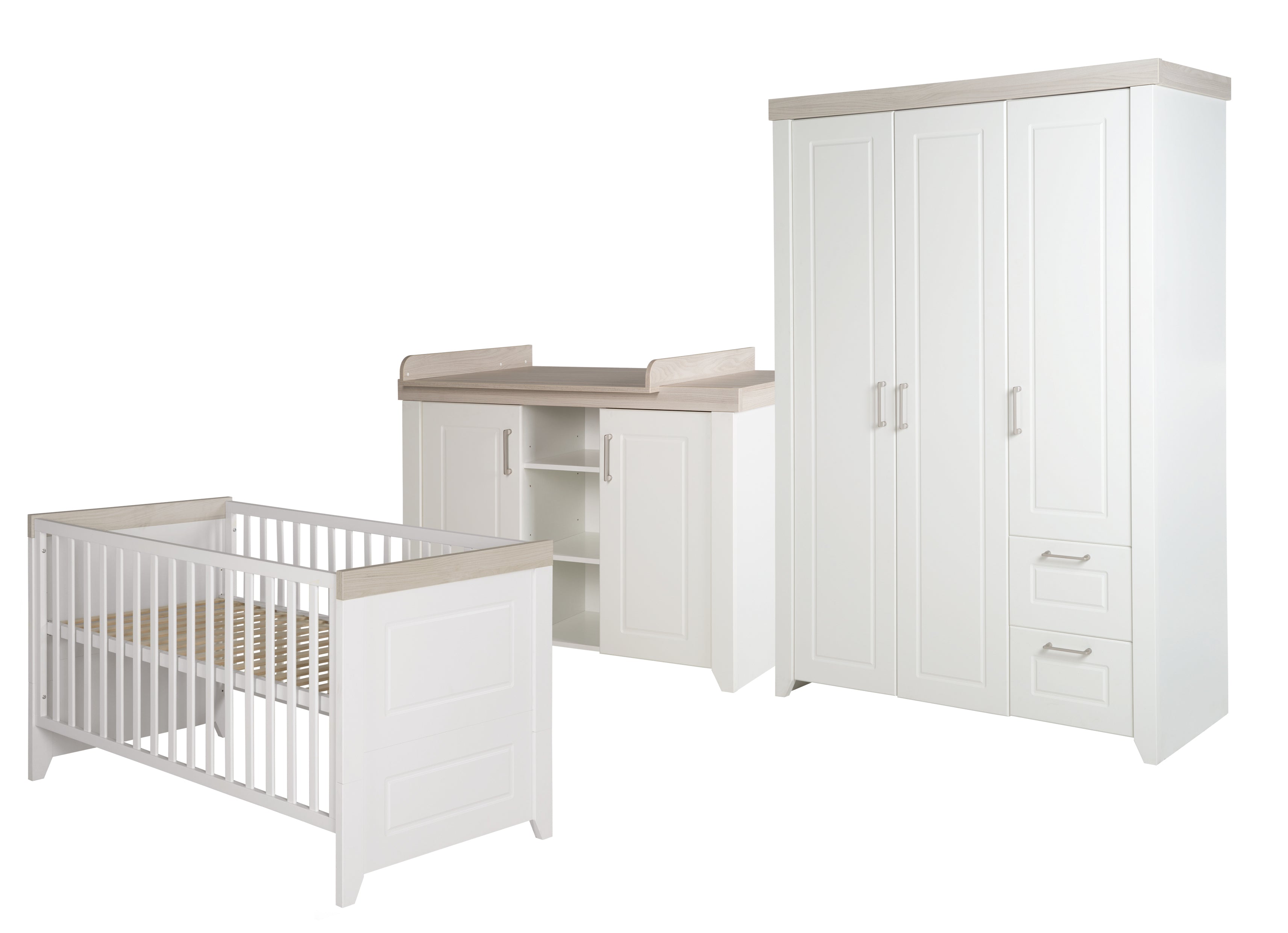 Set cameretta 'Felicia' incl. letto combinato 70 x 140 cm, cassettiera fasciatoio & 3ante armadio, luna elm/bianco – Ritaglio (1/17)