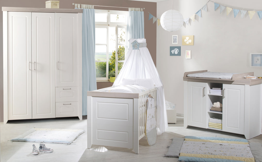 Set cameretta 'Felicia' incl. letto combinato 70 x 140 cm, cassettiera fasciatoio & 3ante armadio, luna elm/bianco – Foto d'ambiente (2/17)