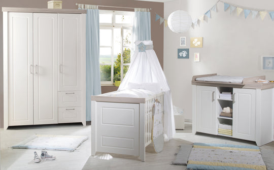 Set cameretta 'Felicia' incl. letto combinato 70 x 140 cm, cassettiera fasciatoio & 3ante armadio, luna elm/bianco – Foto d'ambiente (2/17)