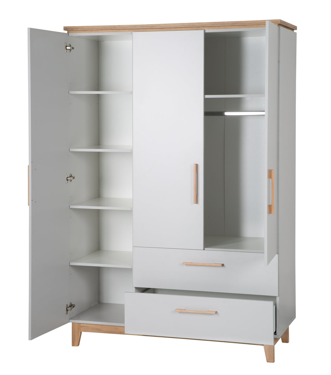 Set cameretta 'Caro', incl. letto combinato 70 x 140 cm, cassettiera fasciatoio & 3ante armadio, grigio chiaro/decoro rovere dorato – Ritaglio (7/18)