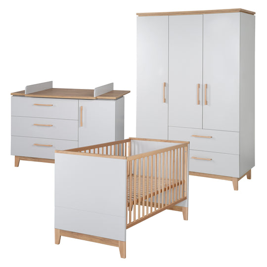 Set cameretta 'Caro', incl. letto combinato 70 x 140 cm, cassettiera fasciatoio & 3ante armadio, grigio chiaro/decoro rovere dorato – Foto del prodotto (1/18)