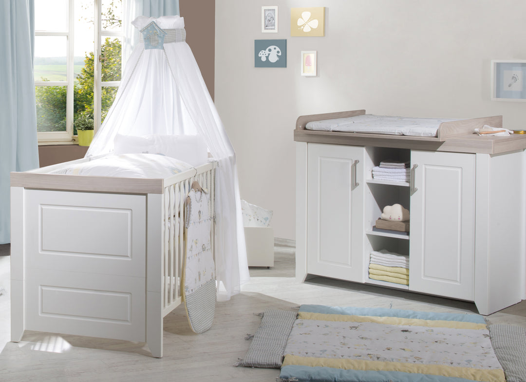 Set camera 'Felicia', incl. letto combinato 70 x 140 cm & largo cassettiera fasciatoio, luna elm/bianco – Foto d'ambiente (2/16)