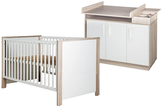Möbelset 'Olaf' inkl. Kombi-Bett 70 x 140 cm & breiter Wickelkommode, Luna Elm/weiß – Freisteller (1/14)