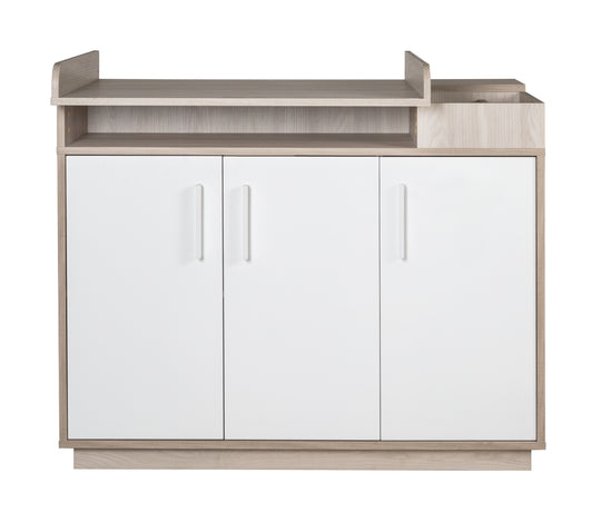 Möbelset 'Olaf' inkl. Kombi-Bett 70 x 140 cm & breiter Wickelkommode, Luna Elm/weiß – Freisteller (8/14)