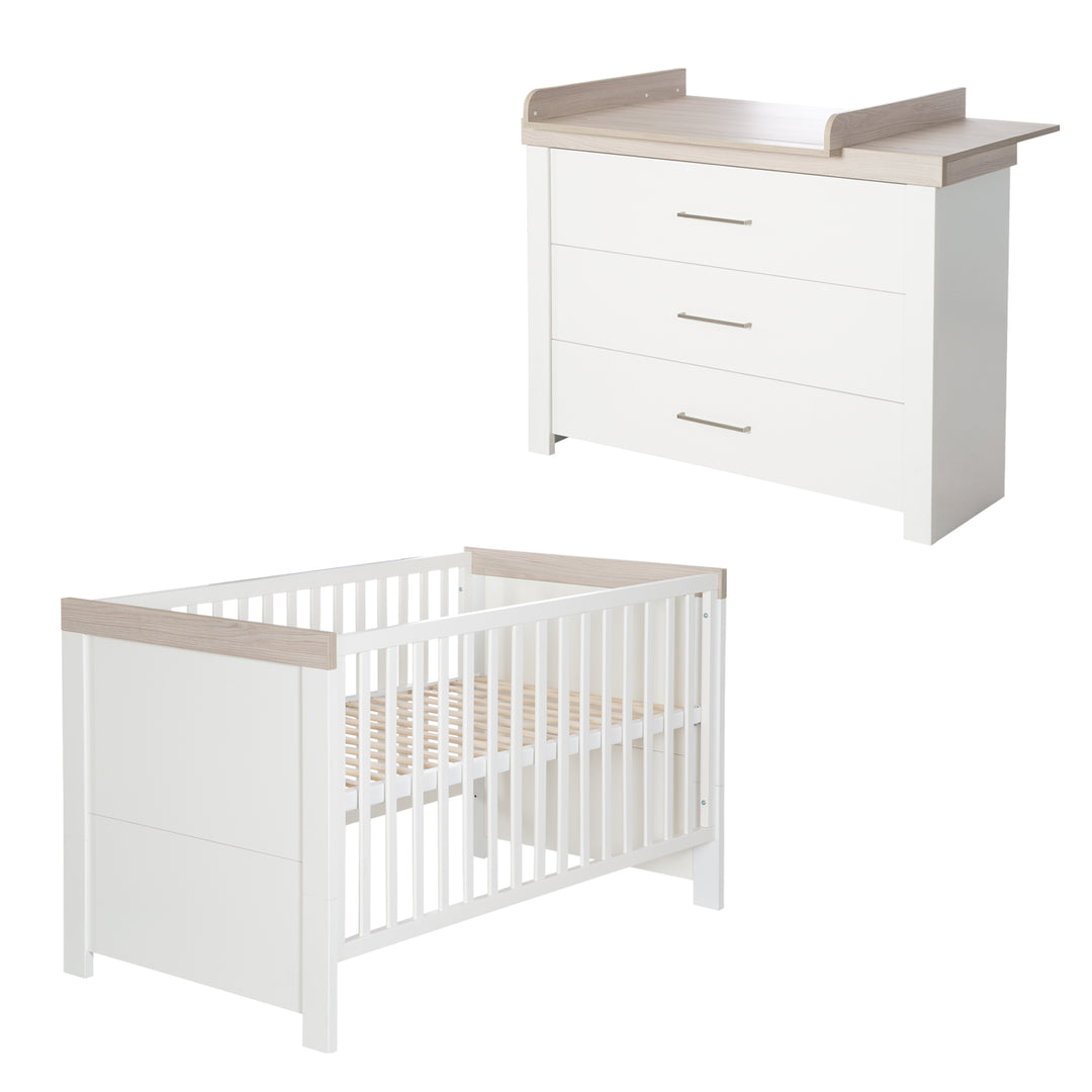 Möbelset 'Lucy' 2-teilig, inkl. Kombi-Kinderbett 70 x 140 cm & Wickelkommode breit – Produktbild (1/13)