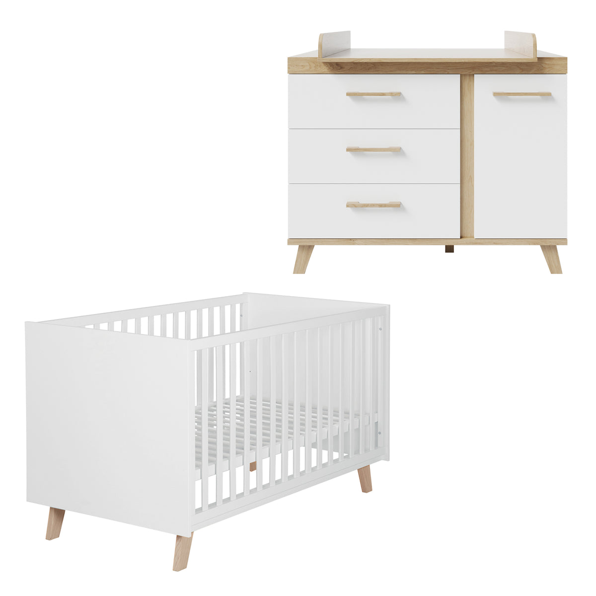 Set de muebles 'Smile' 2piezas - Cama combinada 70x140 + cómoda cambiador - Artisan roble / blanco – Recorte (1/9)