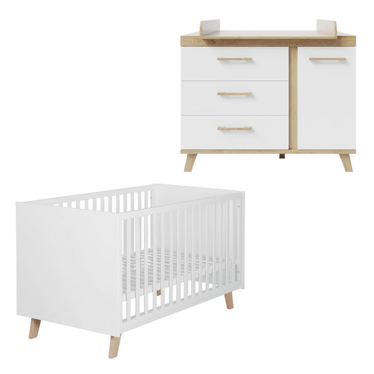 Set mobili 'Smile' 2pezzi - Letto combinato 70x140 + cassettiera fasciatoio - Artisan rovere / bianco – Ritaglio (1/9)