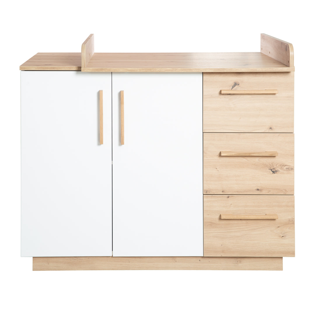 Set de muebles 'Lion 2piezas - Cuna combinada 70x140 + cómoda cambiador ancho - Blanco - Decorado 'Artisan roble' – Recorte (19/25)