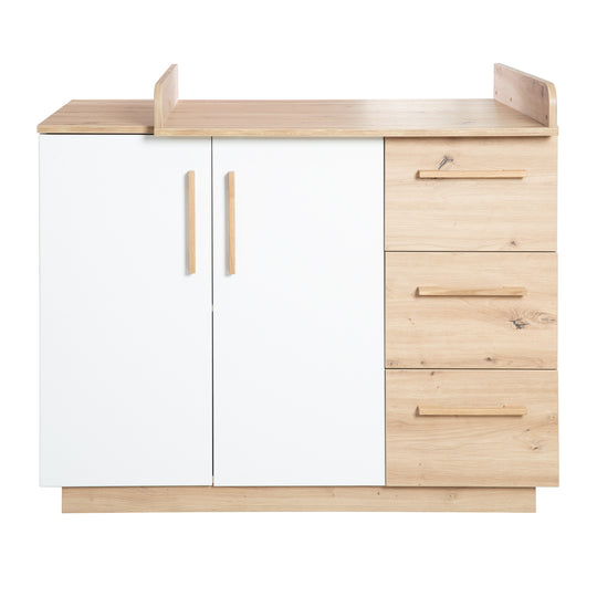 Set de muebles 'Lion 2piezas - Cuna combinada 70x140 + cómoda cambiador ancho - Blanco - Decorado 'Artisan roble' – Recorte (19/25)