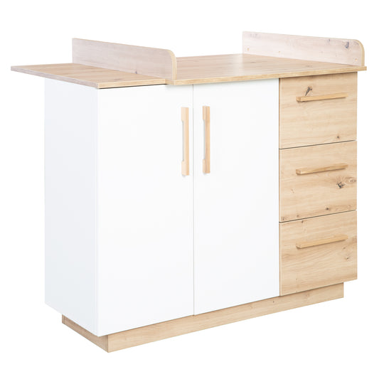 Set de muebles 'Lion 2piezas - Cuna combinada 70x140 + cómoda cambiador ancho - Blanco - Decorado 'Artisan roble' – Recorte (20/25)