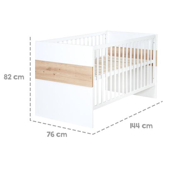 Set de muebles 'Lion 2piezas - Cuna combinada 70x140 + cómoda cambiador ancho - Blanco - Decorado 'Artisan roble' – Infografía (4/25)