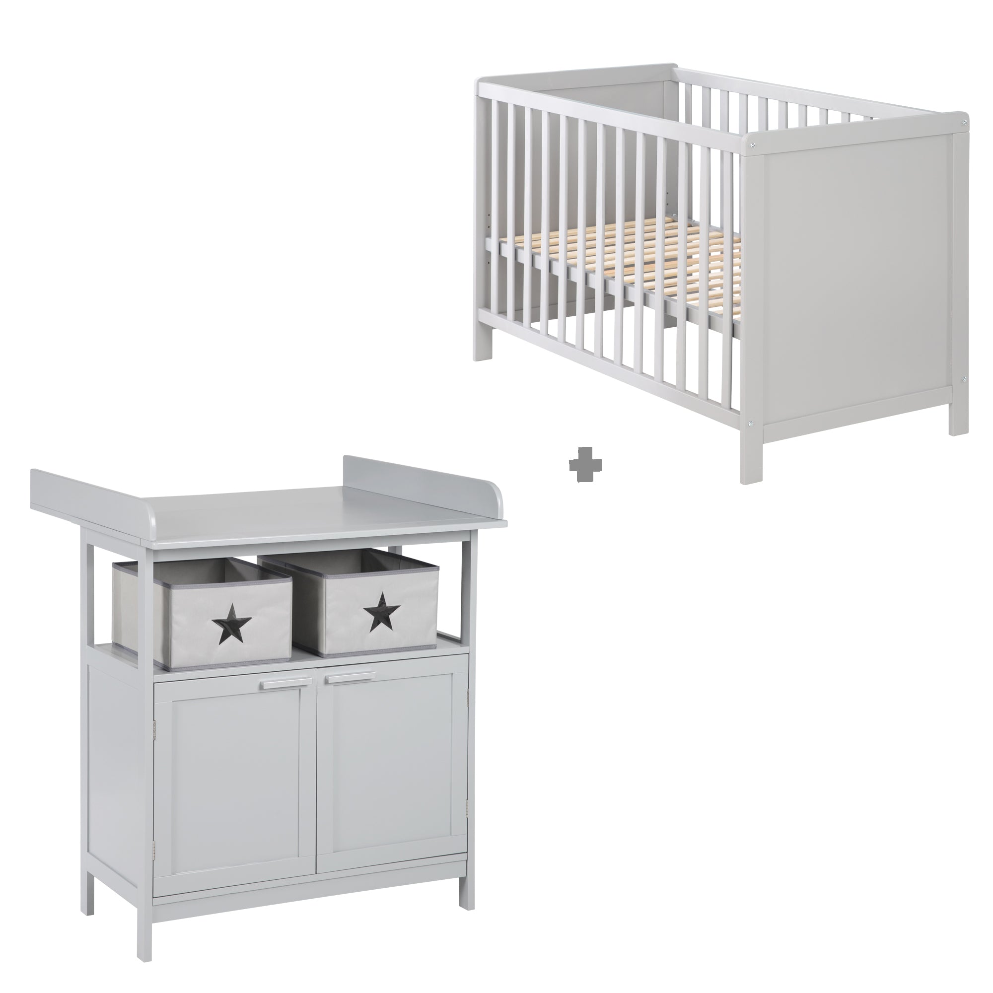 Furniture Set 'Hamburg' - Baby- & Bedside Crib 60x120 + Changing Table 2-Door - Taupe – Cutout (1/17)