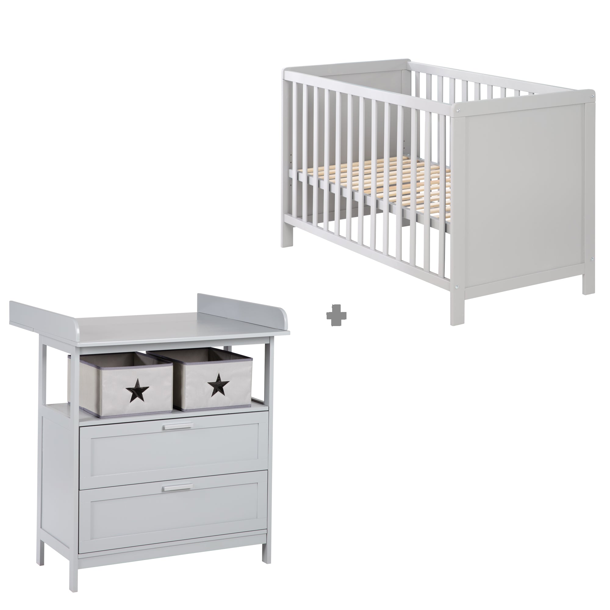 Furniture Set 'Hamburg' - Baby- & Bedside Crib 60x120 + Changing Table - Taupe – Cutout (1/16)
