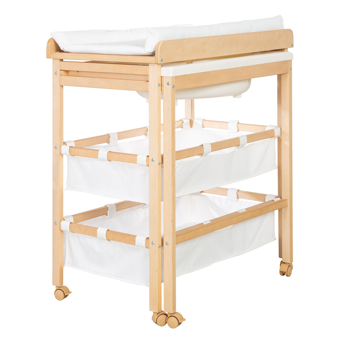 Combinato bagno-fasciatoio 'Neonato Pool', ausziehbar tavolo con vasca da bagno, legno naturale, cuscino bianco – Ritaglio (3/13)