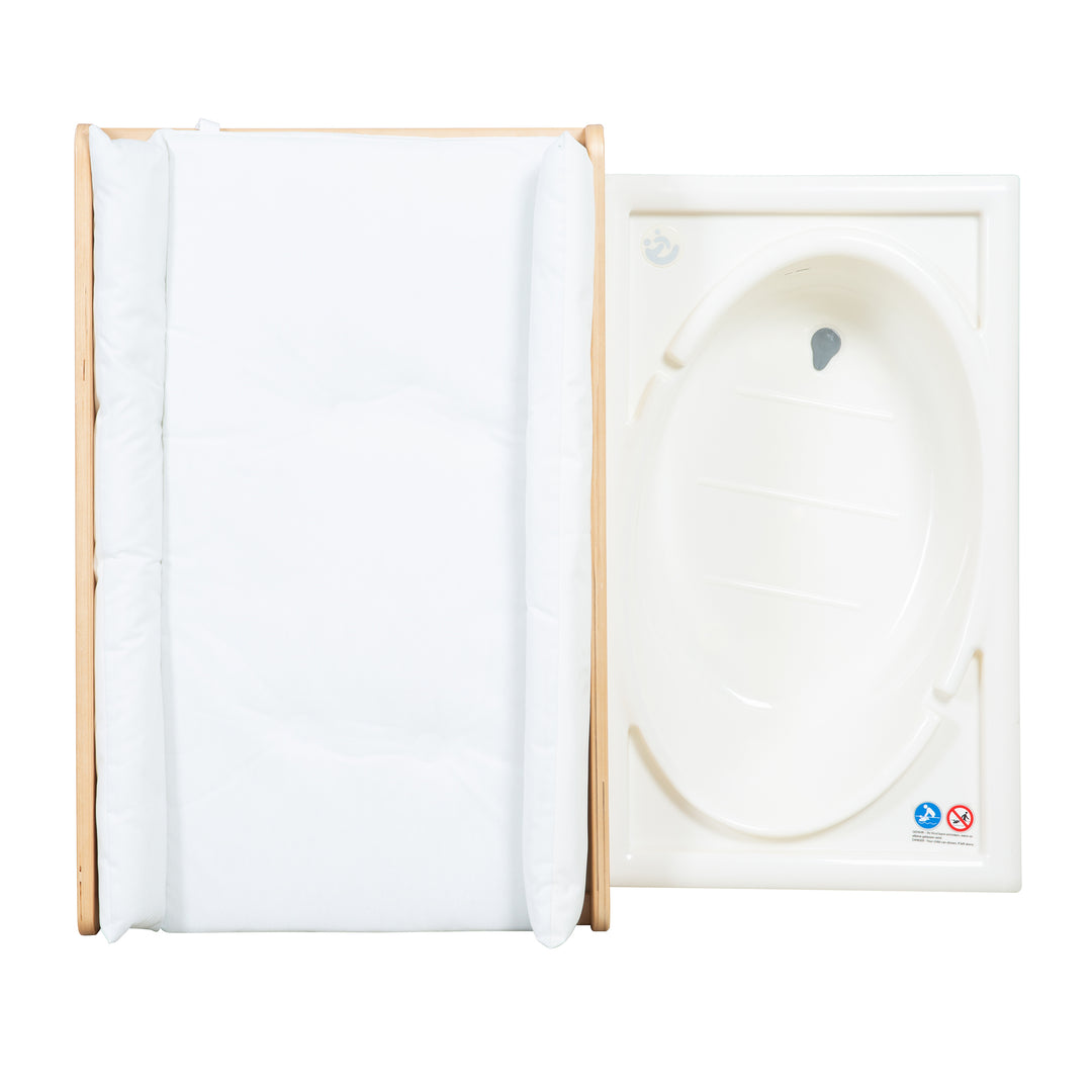 Combinato bagno-fasciatoio 'Neonato Pool', ausziehbar tavolo con vasca da bagno, legno naturale, cuscino bianco – Ritaglio (4/13)