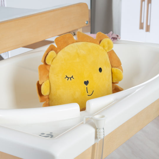 Combinato bagno-fasciatoio 'Neonato Pool', ausziehbar tavolo con vasca da bagno, legno naturale, cuscino bianco – Foto di dettaglio (10/13)