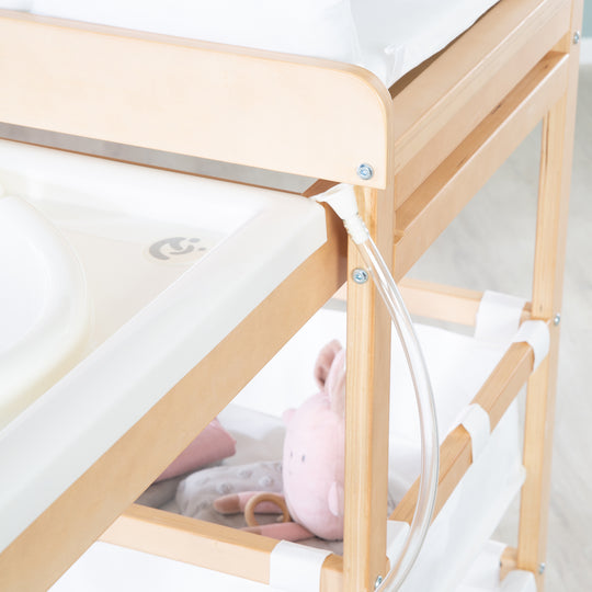 Combinato bagno-fasciatoio 'Neonato Pool', ausziehbar tavolo con vasca da bagno, legno naturale, cuscino bianco – Foto di dettaglio (12/13)