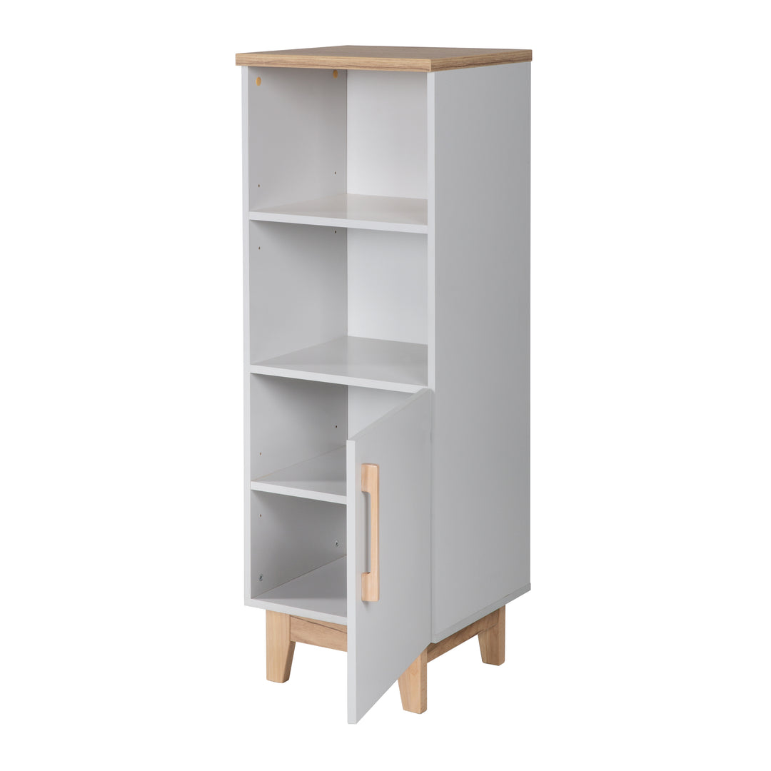 Scaffale a terra 'Caro', in legno per cameretta neonati e bambini, tecnologia soft-close, grigio chiaro / decoro rovere dorato – Ritaglio (4/7)