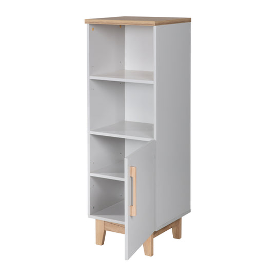 Scaffale a terra 'Caro', in legno per cameretta neonati e bambini, tecnologia soft-close, grigio chiaro / decoro rovere dorato – Ritaglio (4/7)