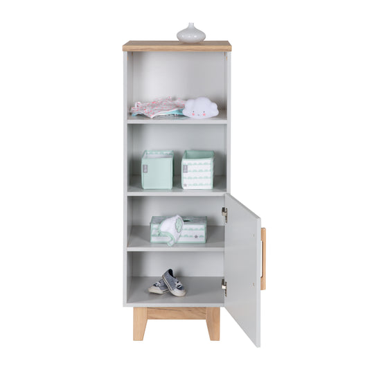 Scaffale a terra 'Caro', in legno per cameretta neonati e bambini, tecnologia soft-close, grigio chiaro / decoro rovere dorato – Ritaglio (5/7)