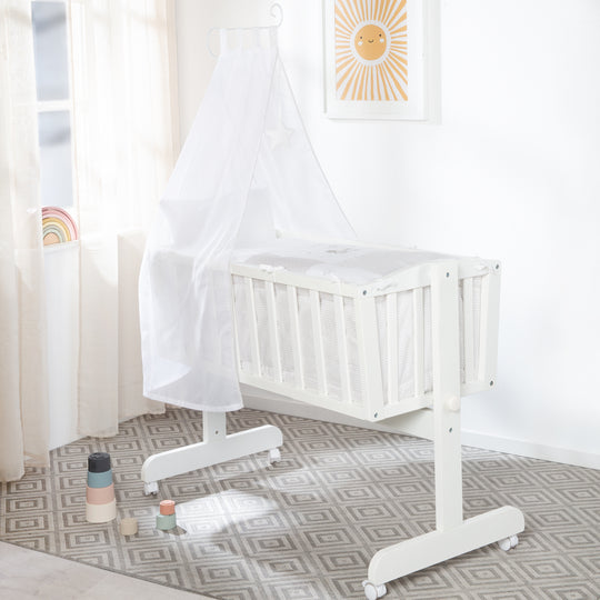 Complete Cradle Set 'Fox & Bunny', 40 x 90 cm, White, with Locking Function, incl. Accessories/Equipment – Lifestyle Image (2/9)
