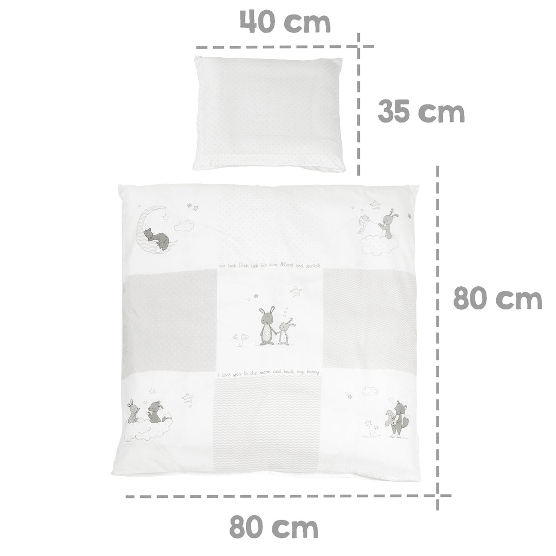 Complete Cradle Set 'Fox & Bunny', 40 x 90 cm, White, with Locking Function, incl. Accessories/Equipment – Infographic (7/9)