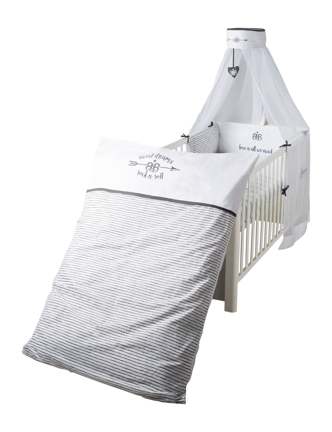 Kinderbettgarnitur 'Rock Star Baby 3', 4-tlg, Bettset mit Bettwäsche 100 x 135 cm, Nestchen & Himmel – Freisteller (1/1)
