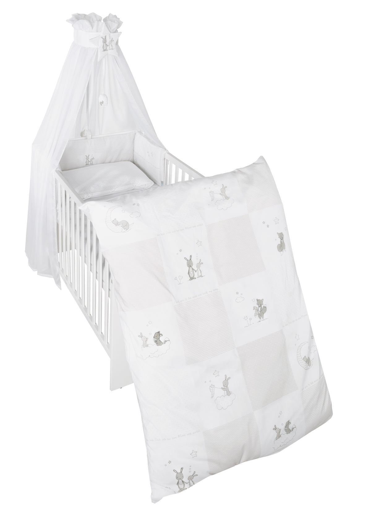 Children's Bed Linen Set 'Fox & Bunny', 4-Piece, Bed Set with Bedding 100 x 135 cm, Cot Bumper & Canopy – Cutout (1/1)