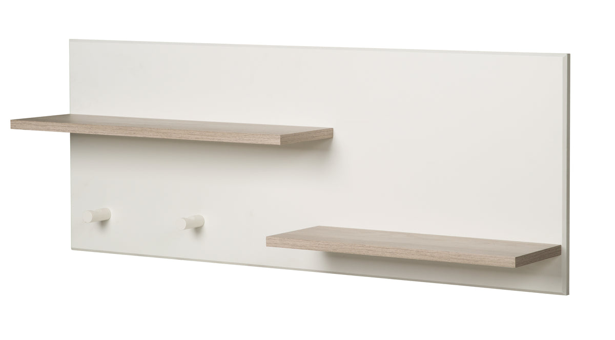 Scaffale a muro 'Felicia', mensola a muro sopra cassettiera fasciatoio, 2 ablagen, 2 ganci, bianco/ luna elm – Ritaglio (1/4)