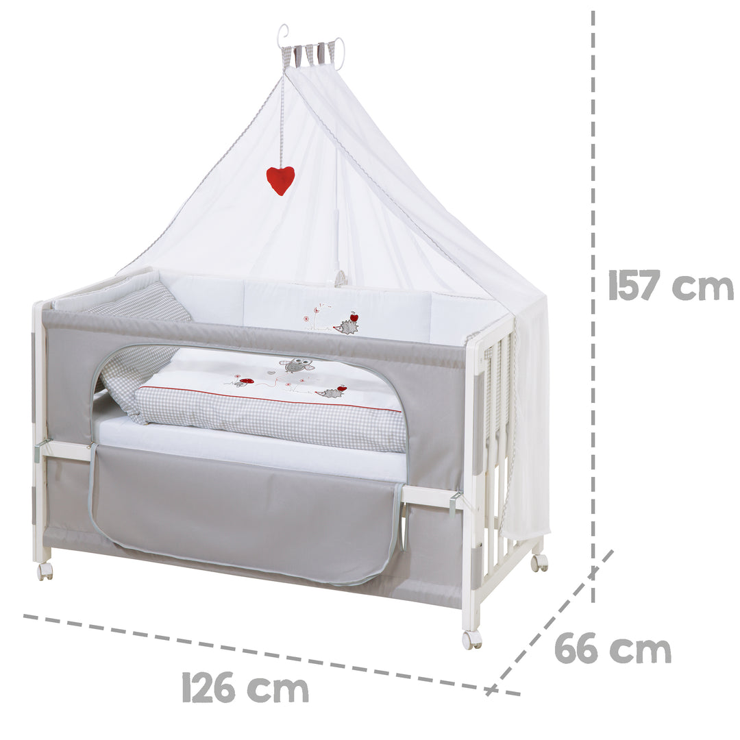 Room bed 'Adam & Gufo', 60 x 120 cm, lettino da co-sleeping per letto matrimoniale, completa dotazione – Infografica (3/6)