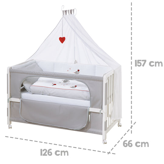Room bed 'Adam & Gufo', 60 x 120 cm, lettino da co-sleeping per letto matrimoniale, completa dotazione – Infografica (3/6)