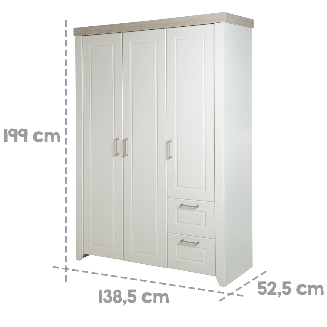 Armadio 'Felicia', 3-ante armadio, 2 cassetti, stile country, bianco – Infografica (4/7)