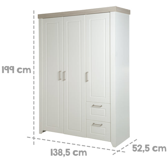 Armadio 'Felicia', 3-ante armadio, 2 cassetti, stile country, bianco – Infografica (4/7)