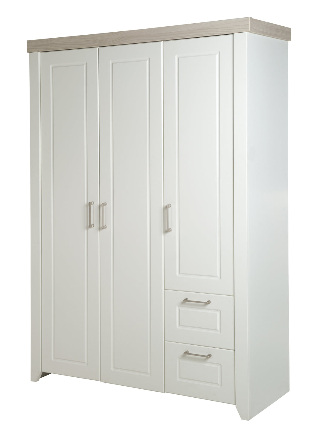 Kleiderschrank 'Felicia', 3-türiger Schrank, 2 Schubladen, Landhausstil, weiß – Freisteller (1/7)