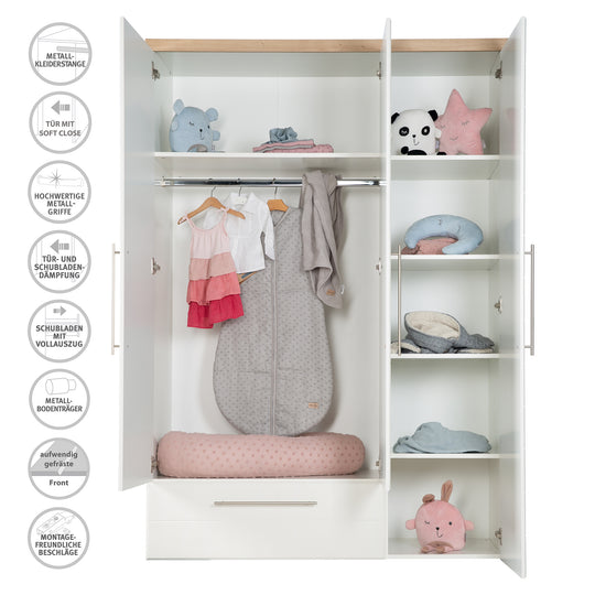 Armario 'Nele', 3-trg, con moderno horizontal ranuras, artisan roble/blanco – Infografía (3/9)
