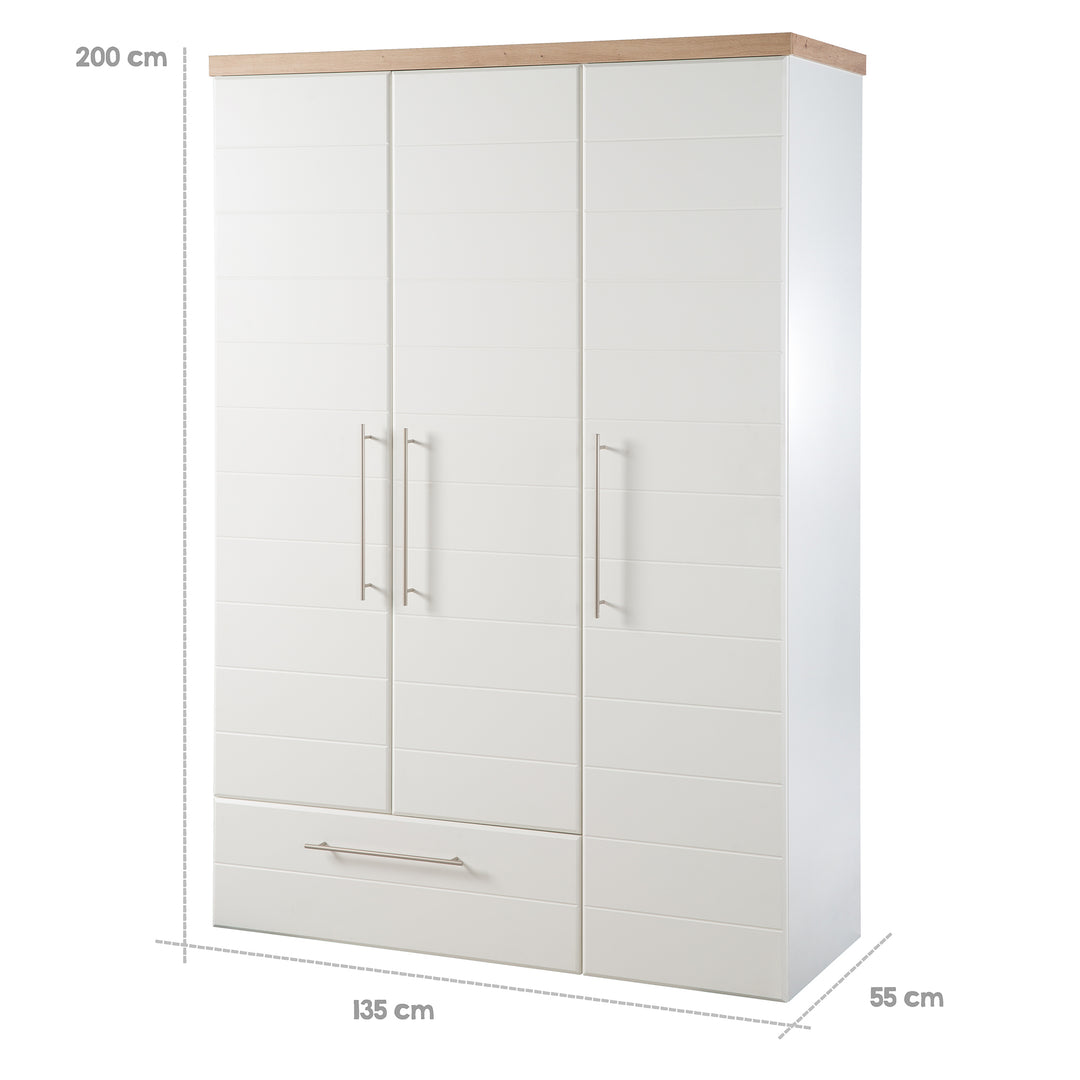 Armario 'Nele', 3-trg, con moderno horizontal ranuras, artisan roble/blanco – Infografía (4/9)