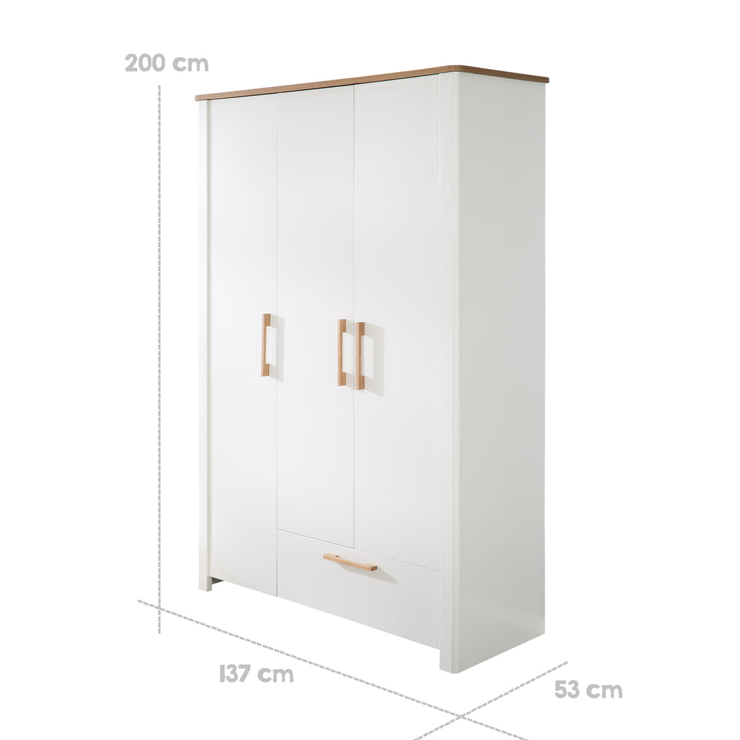 Armadio 'Ava' 3-trg. in bianco, con deckplatte in 'Artisan rovere‘, HxBxT: 200 x 137 x 53 cm – Infografica (4/7)