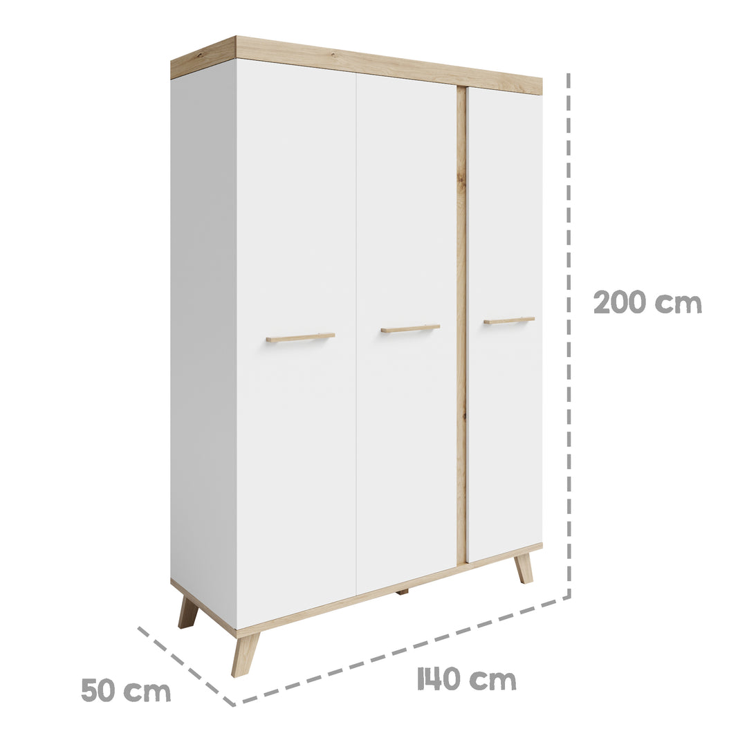 Armario 'Smile' 3puertas - Tiradores & patas de madera maciza - Blanco / artisan roble – Infografía (3/5)