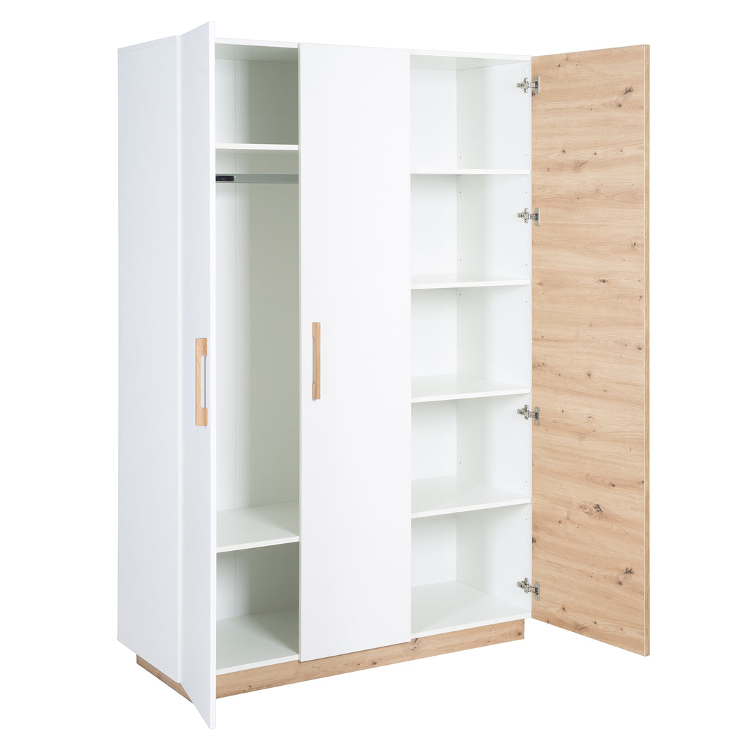Wardrobe 'Lion' 3-Door - White / Wood-Effect Decor 'Artisan oak' - Handles Made of Solid Oak – Cutout (8/19)