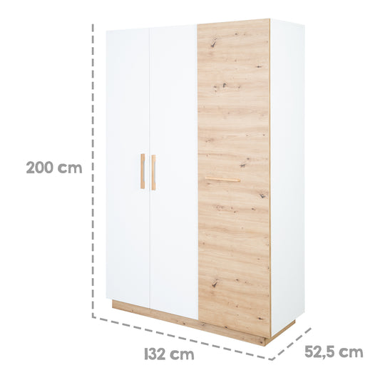 Wardrobe 'Lion' 3-Door - White / Wood-Effect Decor 'Artisan oak' - Handles Made of Solid Oak – Infographic (4/19)