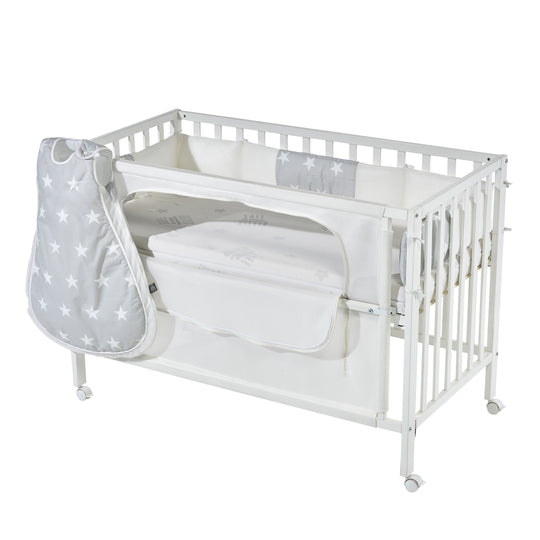 Room bed 'safe asleep®', 60 x 120 cm, 'stelle grigio', lettino da co-sleeping incl. dotazione, bianco laccato – Ritaglio (1/14)