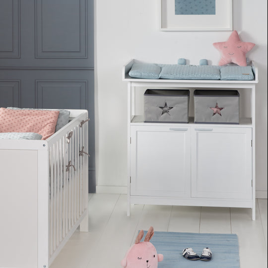 Changing Table 'Hamburg' with Changing Top Attachment, 2 Doors, 2 Boxes & Wall Mount, Changing Height 92 cm – Lifestyle Image (2/10)
