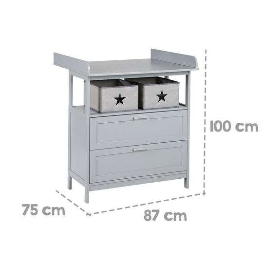 Cassettiera fasciatoio 'Hamburg' con attacco, 2 cassetti & scatole, fissaggio a muro, altezza fasciatoio 92 cm – Infografica (7/10)